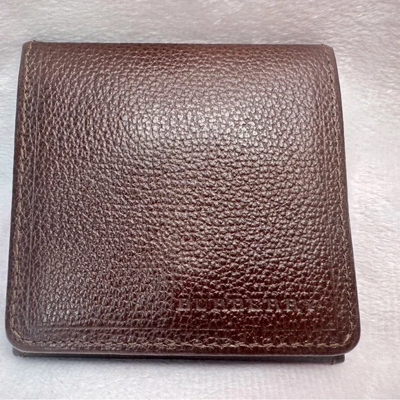 Burberry Coin Pouch | Brown Pebbled Leather | Nova Check Interior 3x3” - Picture 13 of 15